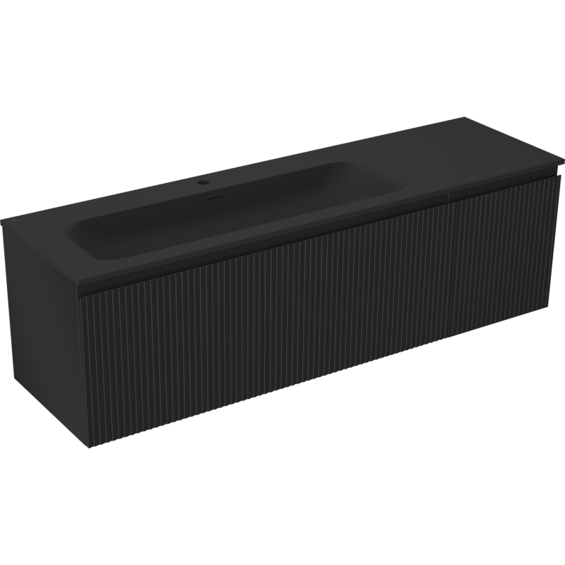 Mexen Rivel шкаф за баня 160 см с мивка Vela лява, 1S, 1D, оребрен, черен мат