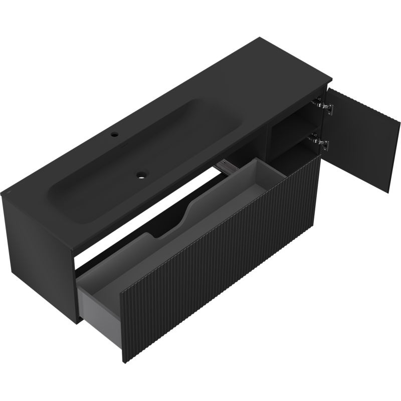 Mexen Rivel шкаф за баня 160 см с мивка Vela лява, 1S, 1D, оребрен, черен мат