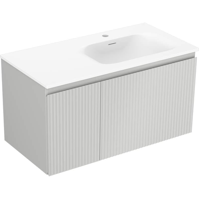 Mexen Rivel шкаф за баня 90 см с умивалник Vela, дясен, 1S, 1D, ребрист, сив мат/бял мат - 91A23-09047-3-BBFF62-W23P01
