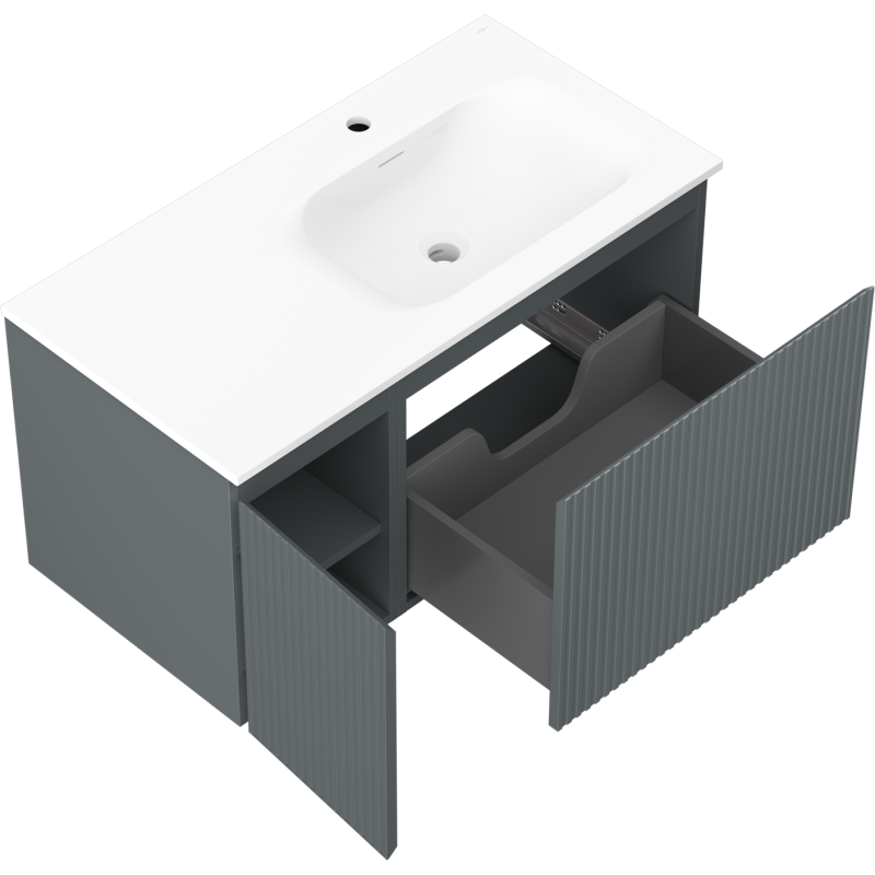 Mexen Rivel шкаф за баня 90 см с умивалник Vela десен, 1S, 1D, рифован, графит мат/бял мат - 91A23-09047-3-BBFF66-W23P01