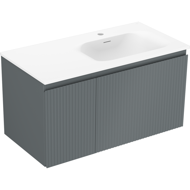 Mexen Rivel шкаф за баня 90 см с умивалник Vela десен, 1S, 1D, рифован, графит мат/бял мат - 91A23-09047-3-BBFF66-W23P01