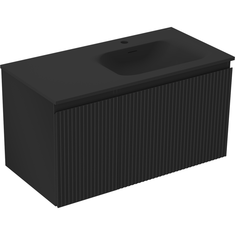 Mexen Rivel баня шкаф 90 см с мивка Vela дясна, 1S, 1D, релефен, черен мат - 91A23-09047-3-BBFF71-W23P71