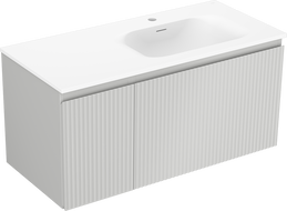 Mexen Rivel шкаф за баня 100 см с мивка Vela дясна, 1S, 1D, гравирана, сив мат/бял мат - 91A23-10047-3-BBFF62-W23P01