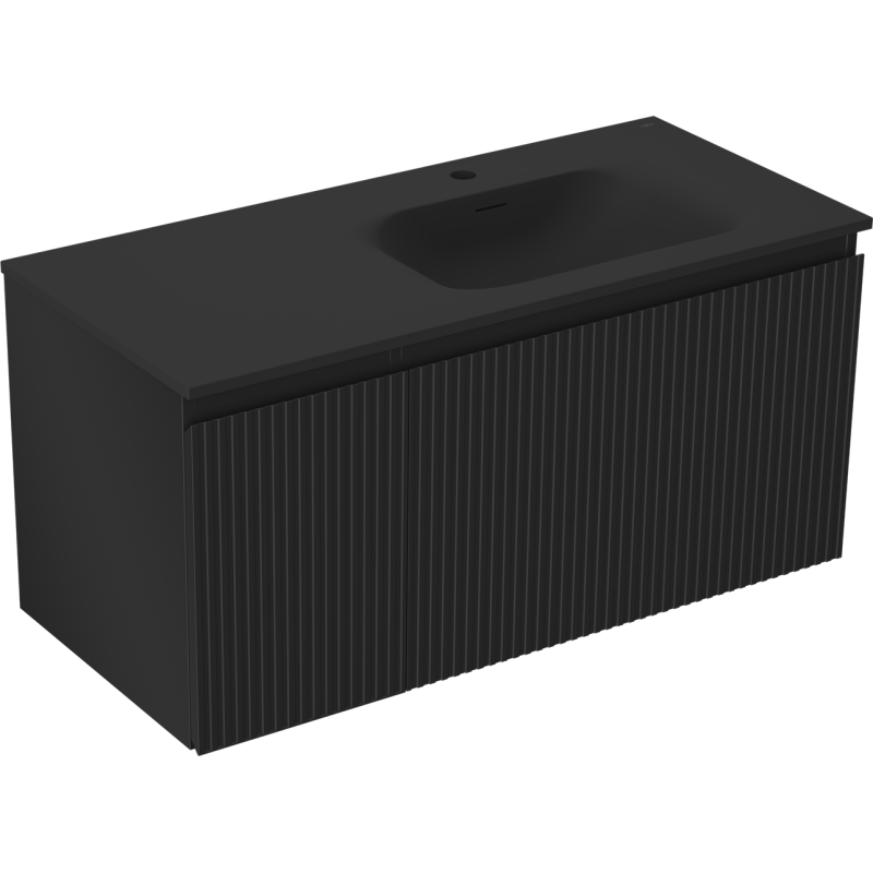 Mexen Rivel шкаф за баня 100 см с мивка Vela дясна, 1S, 1D, рифелована, черна мат - 91A23-10047-3-BBFF71-W23P71