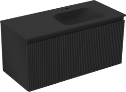 Mexen Rivel шкаф за баня 100 см с мивка Vela дясна, 1S, 1D, рифелована, черна мат - 91A23-10047-3-BBFF71-W23P71