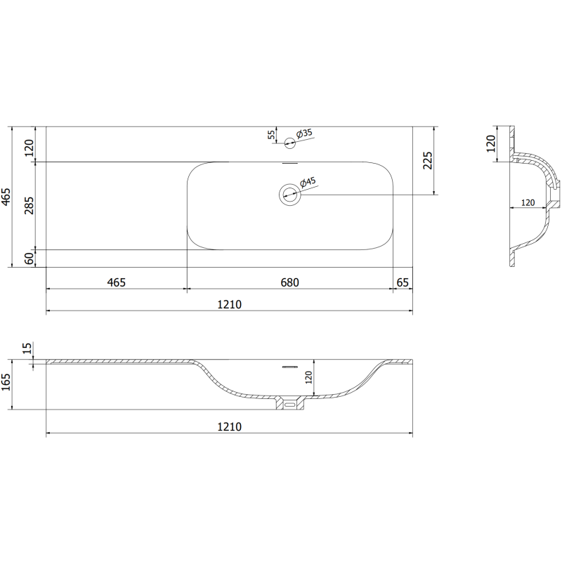 Mexen Rivel баня шкаф 120 cm с мивка Vela дясна, 1S, 1D, оребрена, сива мат/бяла мат - 91A23-12047-3-BBFF62-W23P01