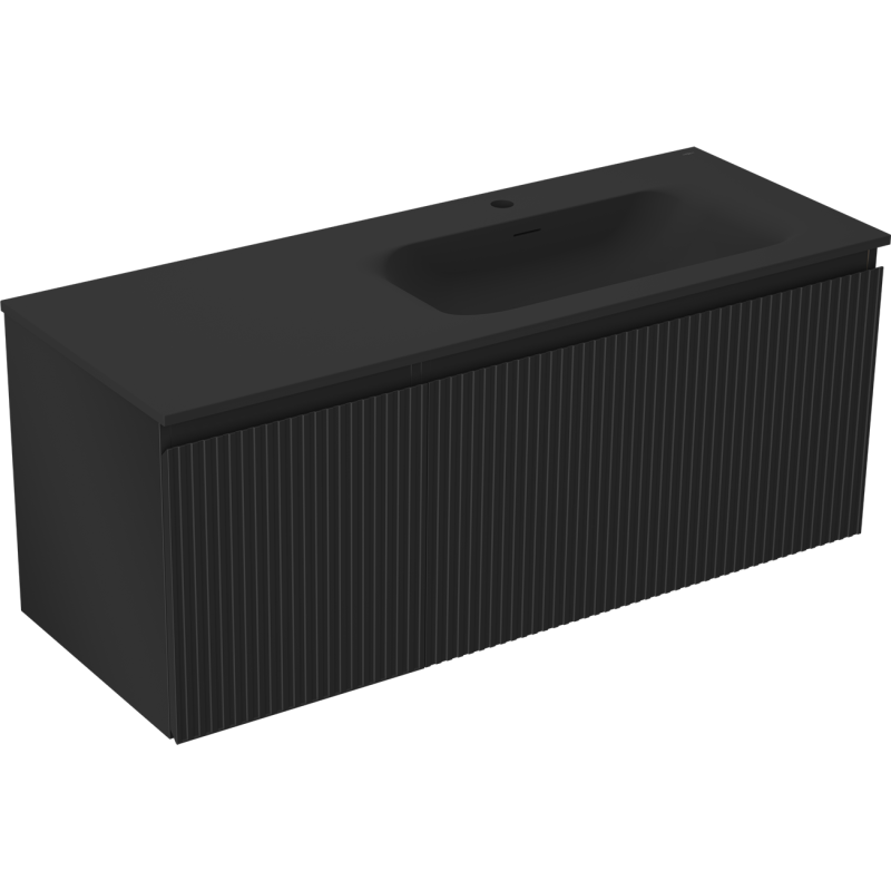 Mexen Rivel шкаф за баня 120 см с мивка Вела дясна, 1S, 1D, рифлов, черен мат