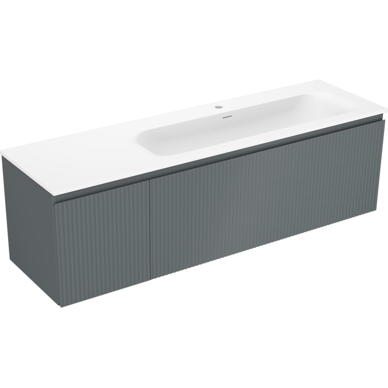 Mexen Rivel шкаф за баня 160 см с мивка Vela дясна, 1S, 1D, оребрена, графит/бял мат
