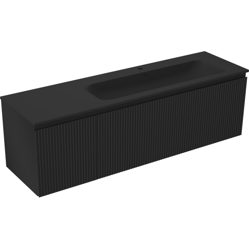 Mexen Rivel шкаф за баня 160 см с мивка Vela дясна, 1S, 1D, набраздена, черен мат - 91A23-16047-3-BBFF71-W23P71