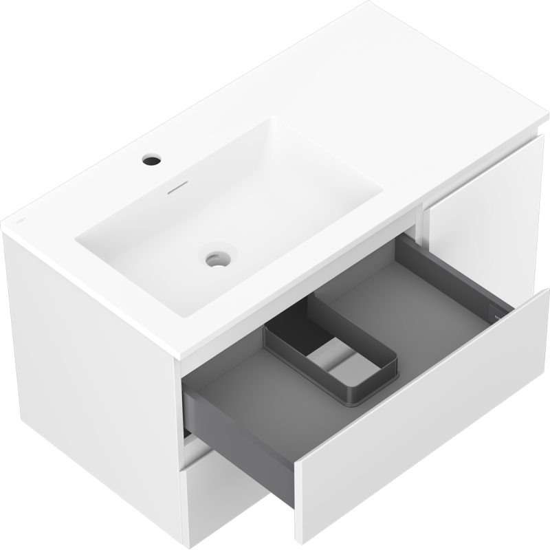 Mexen Orio баня шкаф 90 см с мивка Otis лява, 2S, 1D, бял мат - 91A13-09047-3-BBFFF01-W18L01