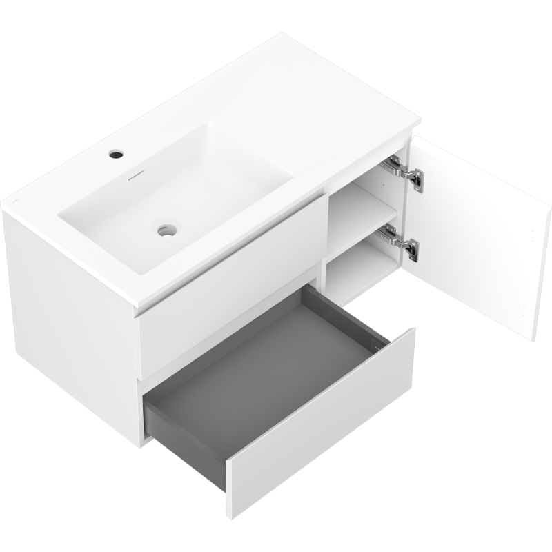 Mexen Orio баня шкаф 90 см с мивка Otis лява, 2S, 1D, бял мат - 91A13-09047-3-BBFFF01-W18L01