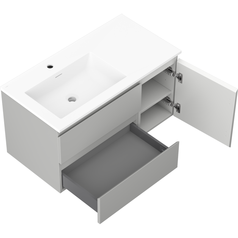 Mexen Orio шкаф за баня 90 см с мивка Otis лява, 2S, 1D, сив мат/бял мат - 91A13-09047-3-BBFFF62-W18L01