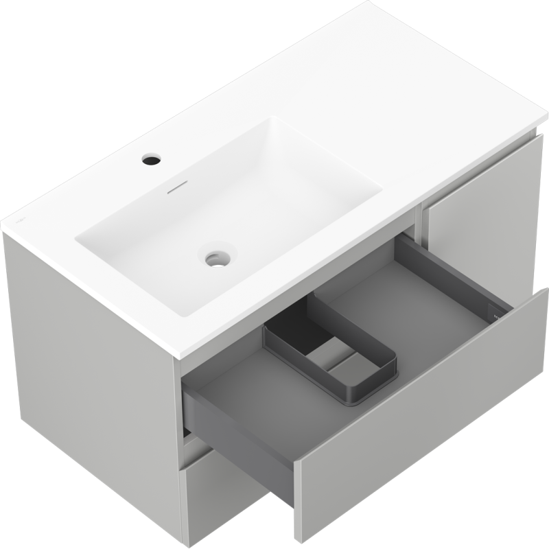 Mexen Orio шкаф за баня 90 см с мивка Otis лява, 2S, 1D, сив мат/бял мат - 91A13-09047-3-BBFFF62-W18L01