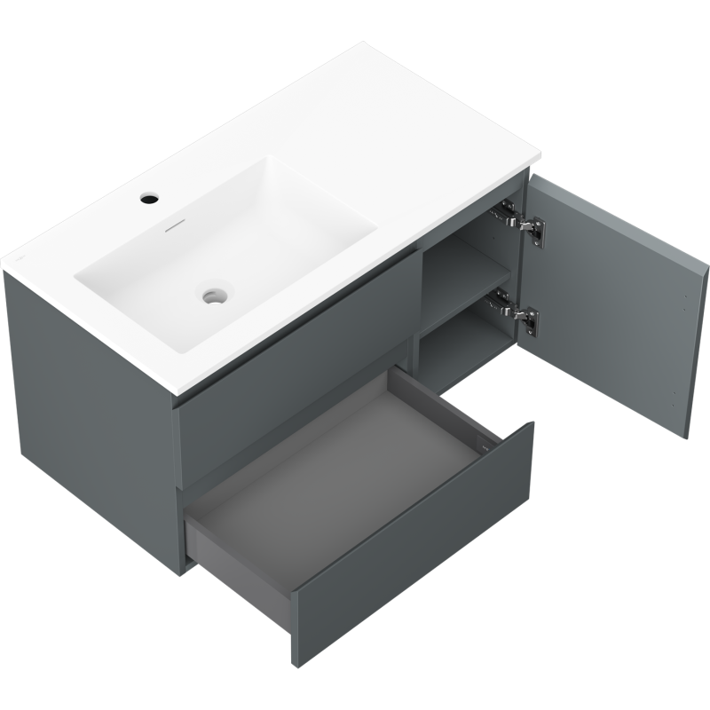 Mexen Orio 90 см шкаф за баня с мивка Otis ляв, 2S, 1D, графит мат/бял мат