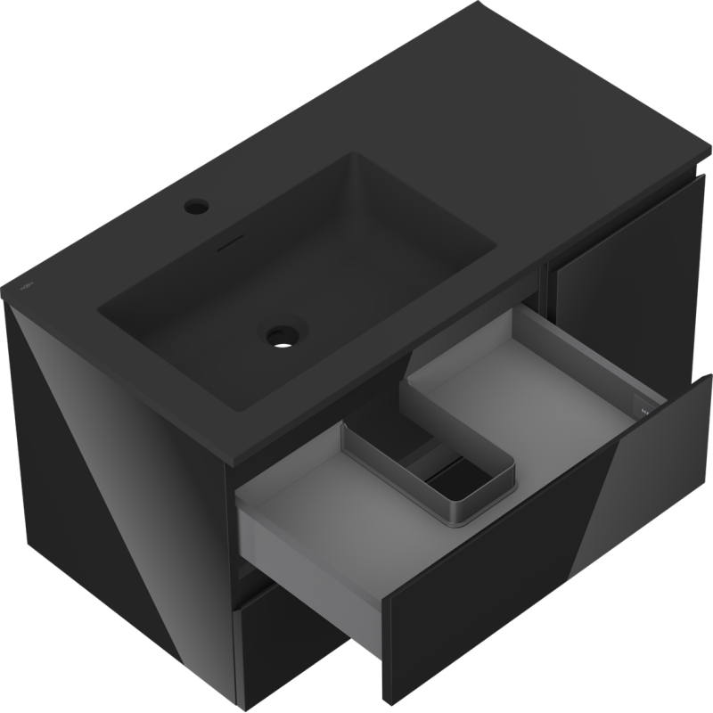 Mexen Orio шкаф за баня 90 см с мивка Otis ляв, 2S, 1D, черен гланц/черен мат