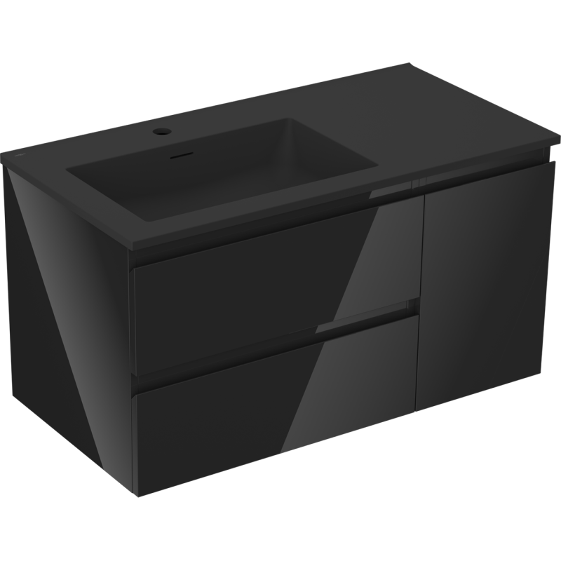 Mexen Orio шкаф за баня 90 см с мивка Otis ляв, 2S, 1D, черен гланц/черен мат
