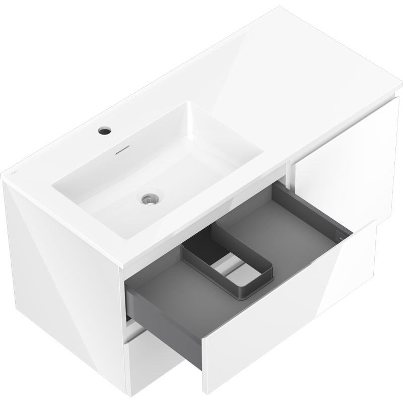 Mexen Orio  шкаф за баня 100 см с мивка Otis лява, 2S, 1D, бял гланц - 91A13-10047-3-BBFFF00-W18L00