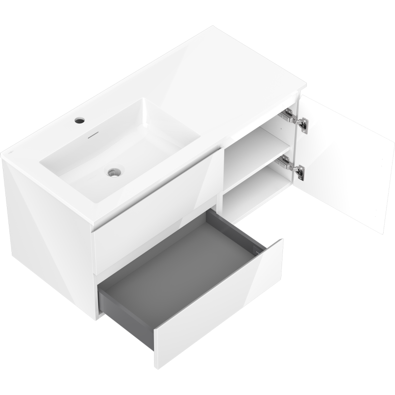 Mexen Orio  шкаф за баня 100 см с мивка Otis лява, 2S, 1D, бял гланц - 91A13-10047-3-BBFFF00-W18L00