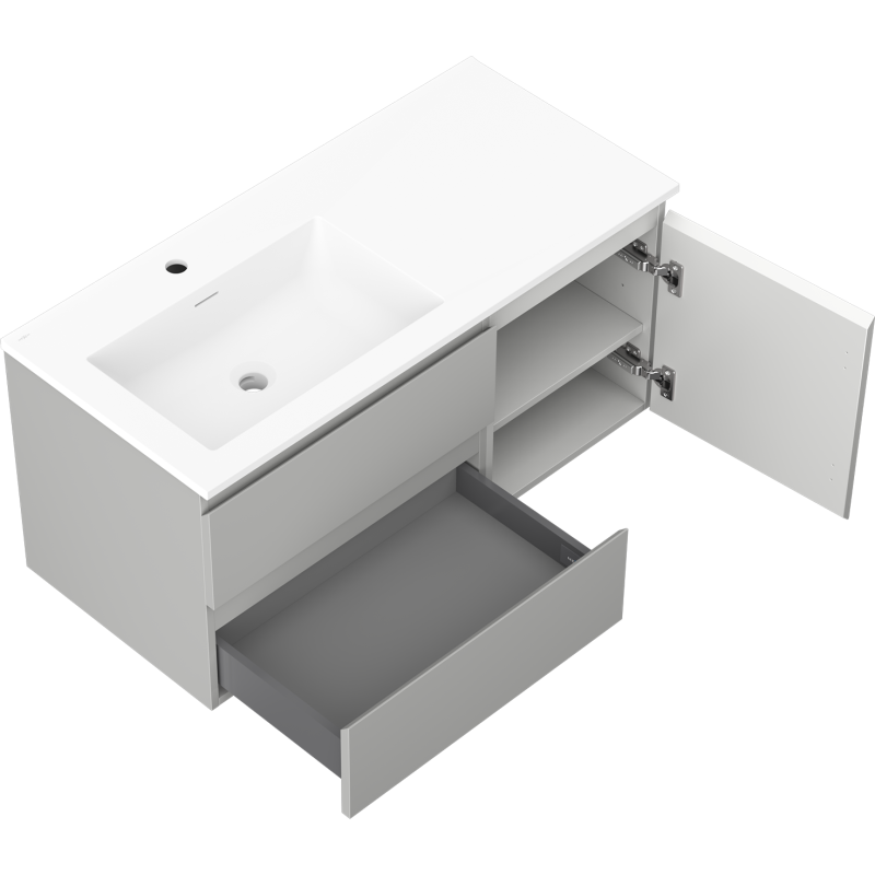 Mexen Orio баня шкаф 100 cm с мивка Otis лява, 2S, 1D, сива мат/бяла мат - 91A13-10047-3-BBFFF62-W18L01
