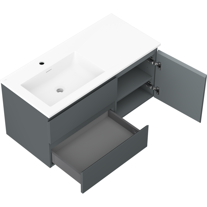 Mexen Orio шкаф за баня 100 см с мивка Otis лява, 2S, 1D, графит мат/бяло мат - 91A13-10047-3-BBFFF66-W18L01