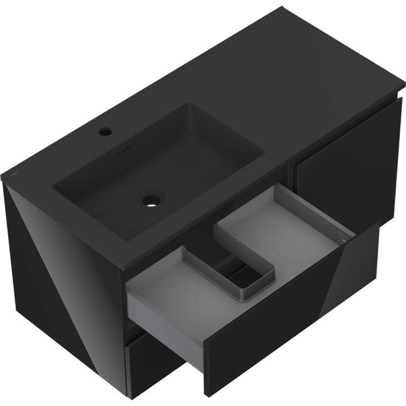 Mexen Orio шкаф за баня 100 см с мивка Otis лява, 2S, 1D, черен гланц/черен мат - 91A13-10047-3-BBFFF70-W18L71
