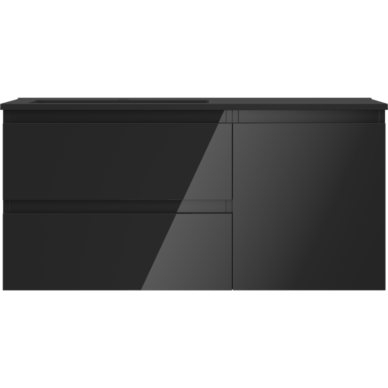 Mexen Orio шкаф за баня 100 см с мивка Otis лява, 2S, 1D, черен гланц/черен мат - 91A13-10047-3-BBFFF70-W18L71