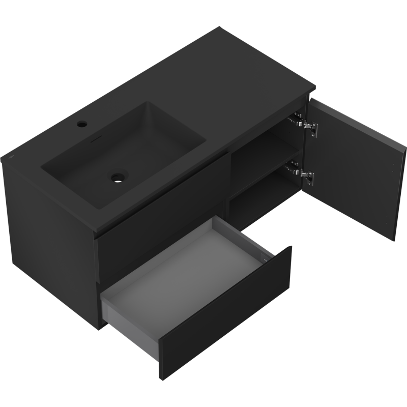 Mexen Orio шкаф за баня 100 см с мивка Otis лява, 2S, 1D, черен мат - 91A13-10047-3-BBFFF71-W18L71