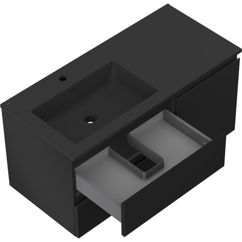 Mexen Orio шкаф за баня 100 см с мивка Otis лява, 2S, 1D, черен мат - 91A13-10047-3-BBFFF71-W18L71