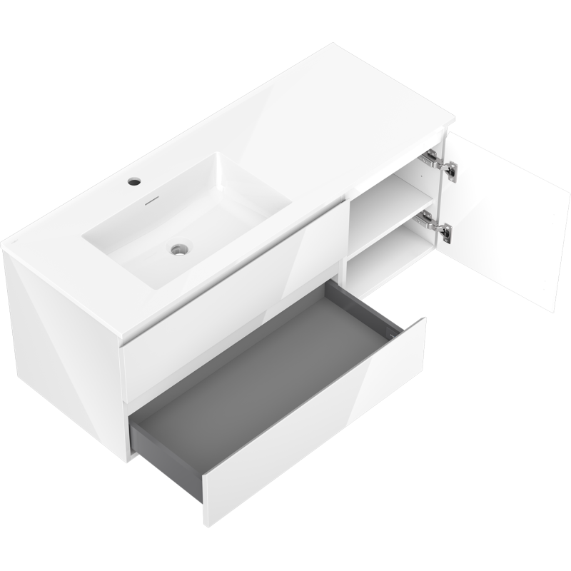 Mexen Orio шкаф за баня 120 см с мивка Otis лява, 2S, 1D, бял гланц - 91A13-12047-3-BBFFF00-W18L00