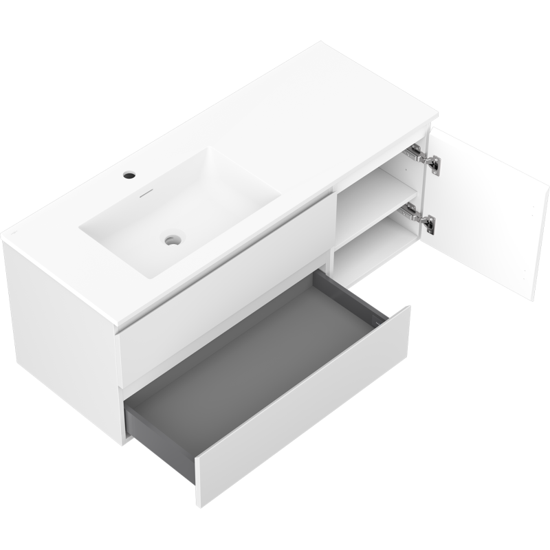 Mexen Orio шкаф за баня 120 см с мивка Otis лява, 2S, 1D, бял мат - 91A13-12047-3-BBFFF01-W18L01