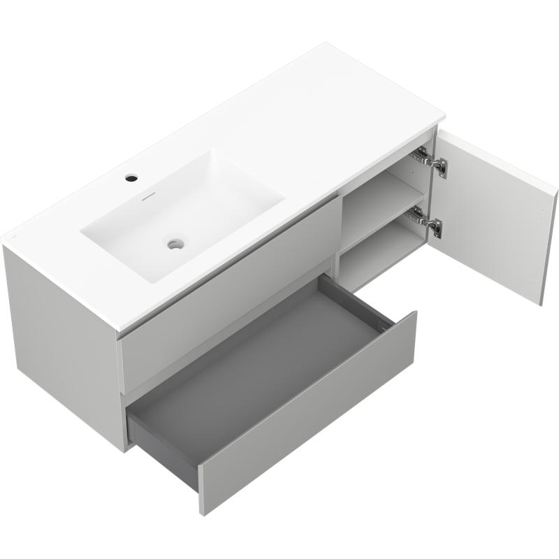 Mexen Orio шкаф за баня 120 см с мивка Otis лява, 2S, 1D, сив мат/бял мат