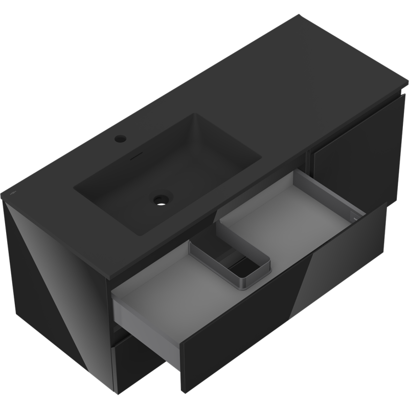 Mexen Orio баня шкаф 120 см с мивка Otis лява, 2S, 1D, черен гланц/черен мат - 91A13-12047-3-BBFFF70-W18L71