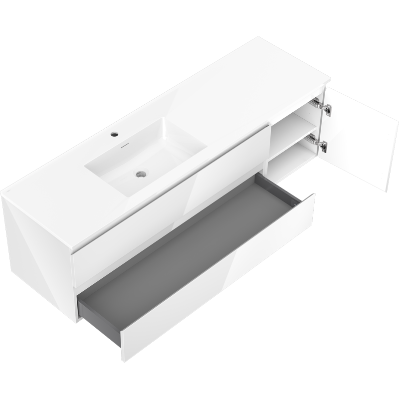 Mexen Orio шкафа за баня 160 см с мивка Otis лява, 2S, 1D, бяла гланц - 91A13-16047-3-BBFFF00-W18L00