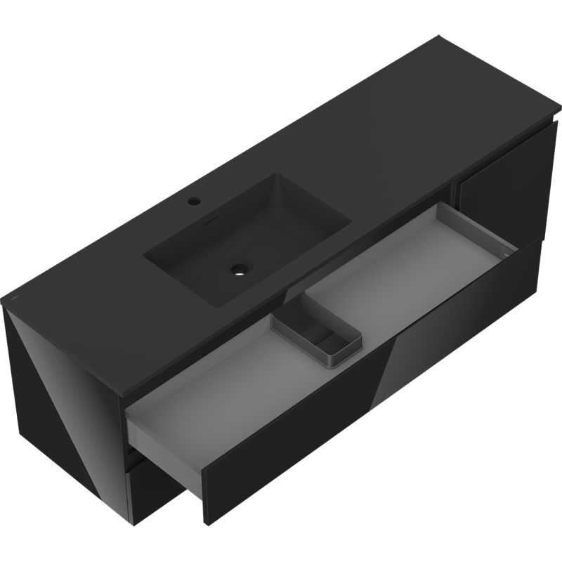 Mexen Orio шкафче за баня 160 см с мивка Otis ляво, 2S, 1D, черно гланц/черно мат