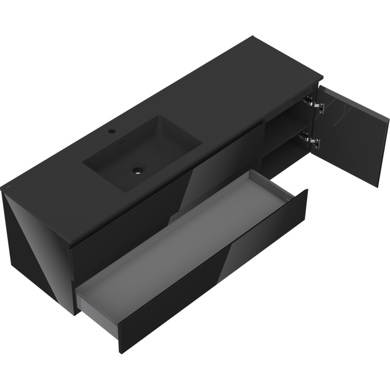 Mexen Orio шкафче за баня 160 см с мивка Otis ляво, 2S, 1D, черно гланц/черно мат