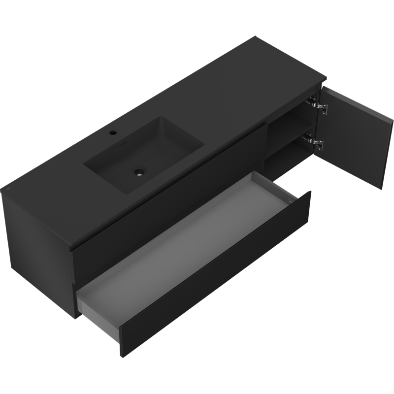 Mexen Orio баня комплект 160 см с мивка Otis лява, 2S, 1D, черен мат - 91A13-16047-3-BBFFF71-W18L71