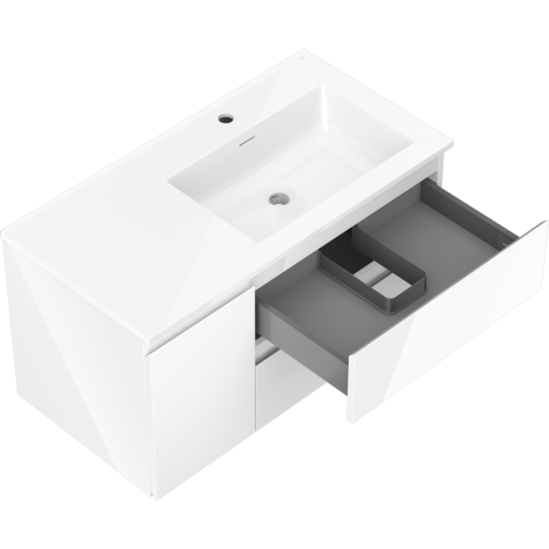 Mexen Orio шкаф за баня 90 см с мивка Otis дясна, 2S, 1D, бял гланц