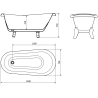 Mexen Retro свободно стояща вана 150 x 73 см, бяла, златни крака - 53251507300-50