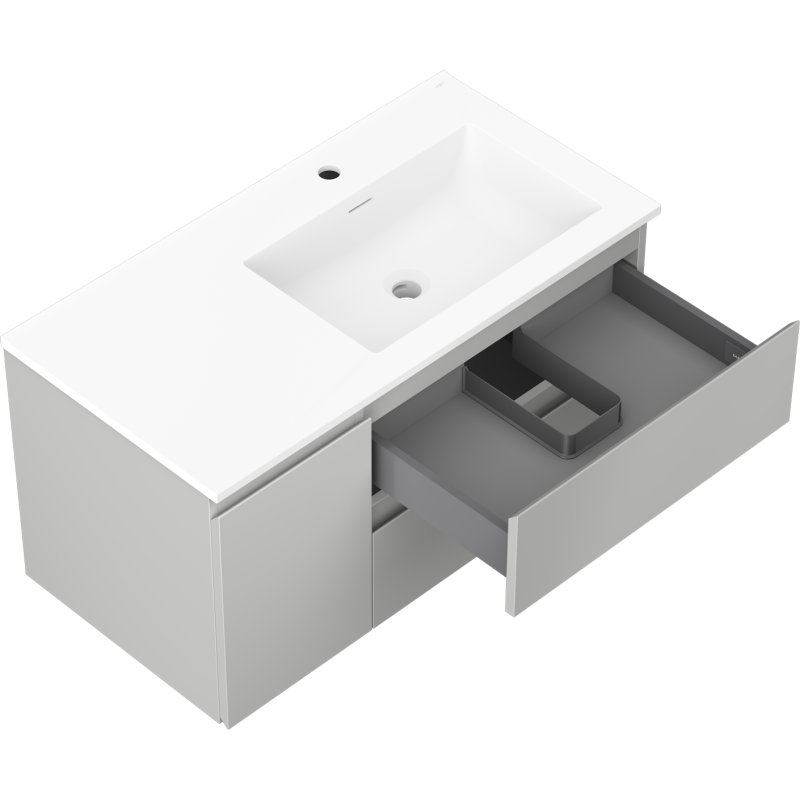 Mexen Orio шкаф за баня 90 см с мивка Otis дясно, 2S, 1D, сиво мат/бяло мат
