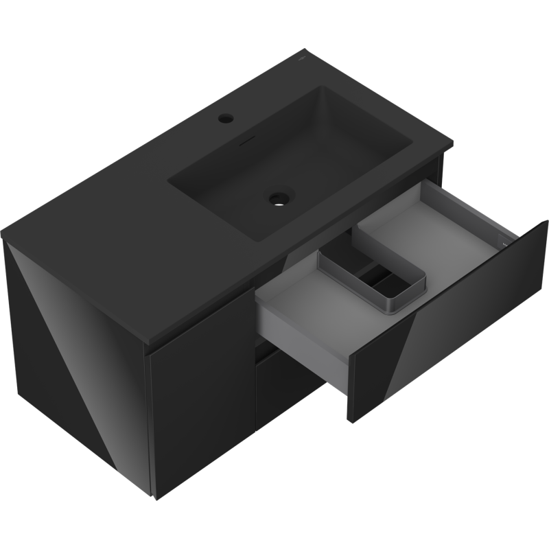 Mexen Orio баня шкаф 90 см с мивка Otis дясна, 2S, 1D, черен гланц/черен мат - 91A13-09047-3-BBFFF70-W18P71