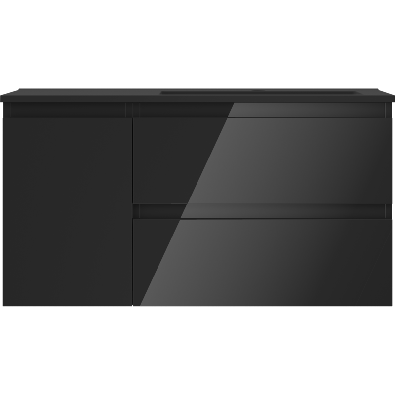 Mexen Orio баня шкаф 90 см с мивка Otis дясна, 2S, 1D, черен гланц/черен мат - 91A13-09047-3-BBFFF70-W18P71