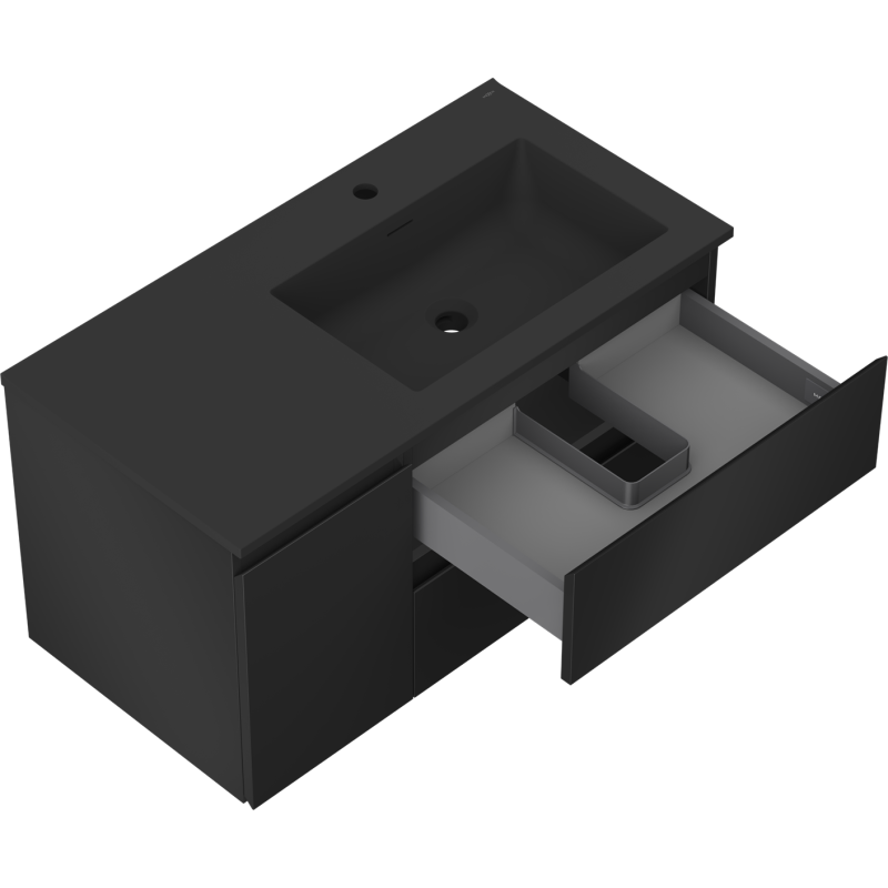 Mexen Orio шкаф за баня 90 см с мивка Otis дясна, 2S, 1D, черен мат - 91A13-09047-3-BBFFF71-W18P71