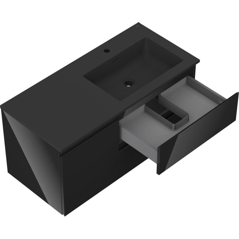 Mexen Orio шкаф за баня 100 cm с мивка Otis дясна, 2S, 1D, черен гланц/черен мат - 91A13-10047-3-BBFFF70-W18P71