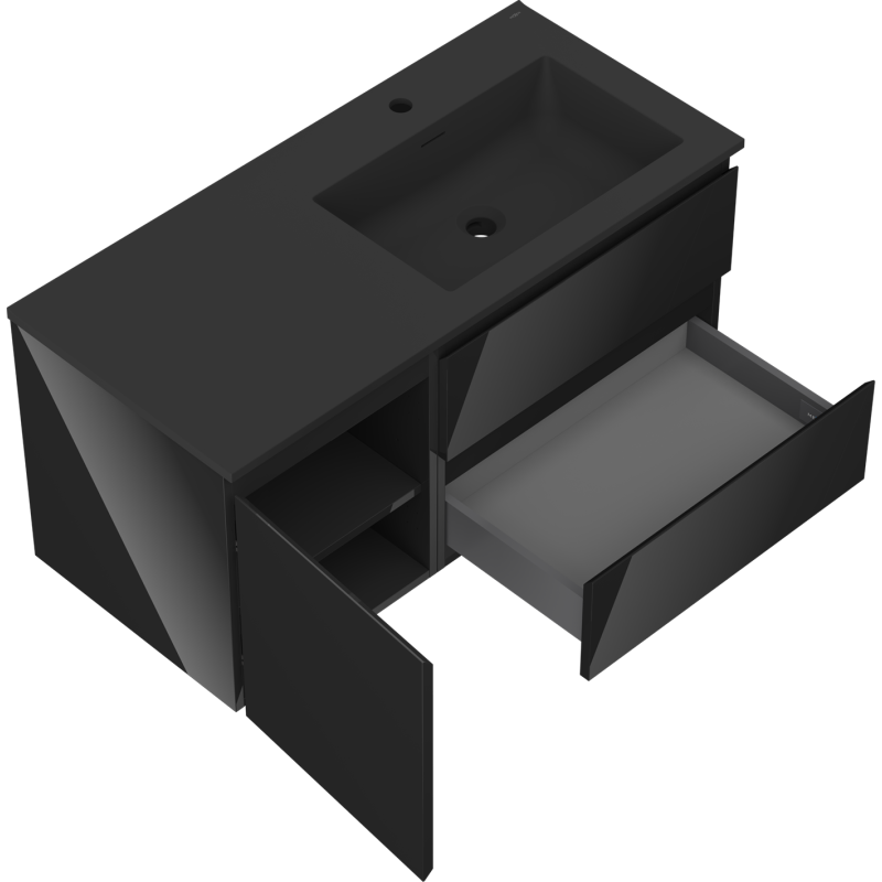 Mexen Orio шкаф за баня 100 cm с мивка Otis дясна, 2S, 1D, черен гланц/черен мат - 91A13-10047-3-BBFFF70-W18P71