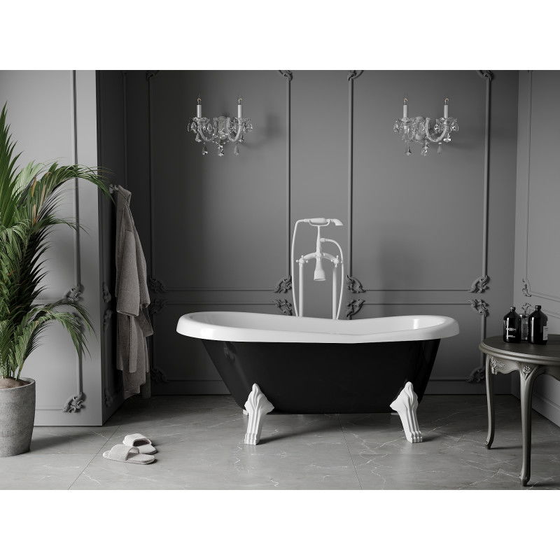 Mexen Retro свободностояща вана 150 x 73 см, бяла/черна, бели крака - 53251507375-20