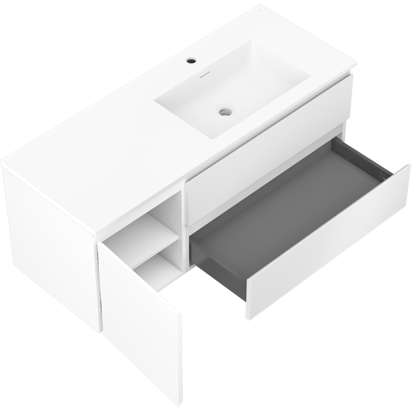 Mexen Orio шкаф за баня 120 см с мивка Otis дясна, 2S, 1D, бял мат - 91A13-12047-3-BBFFF01-W18P01