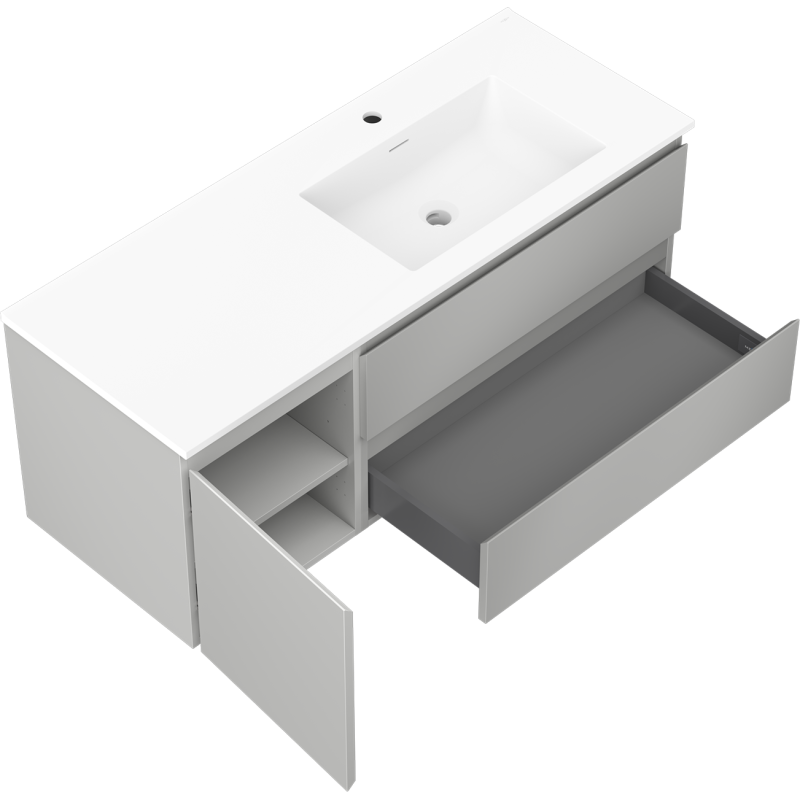 Mexen Orio шкаф за баня 120 см с мивка Otis дясна, 2S, 1D, сив мат/бял мат