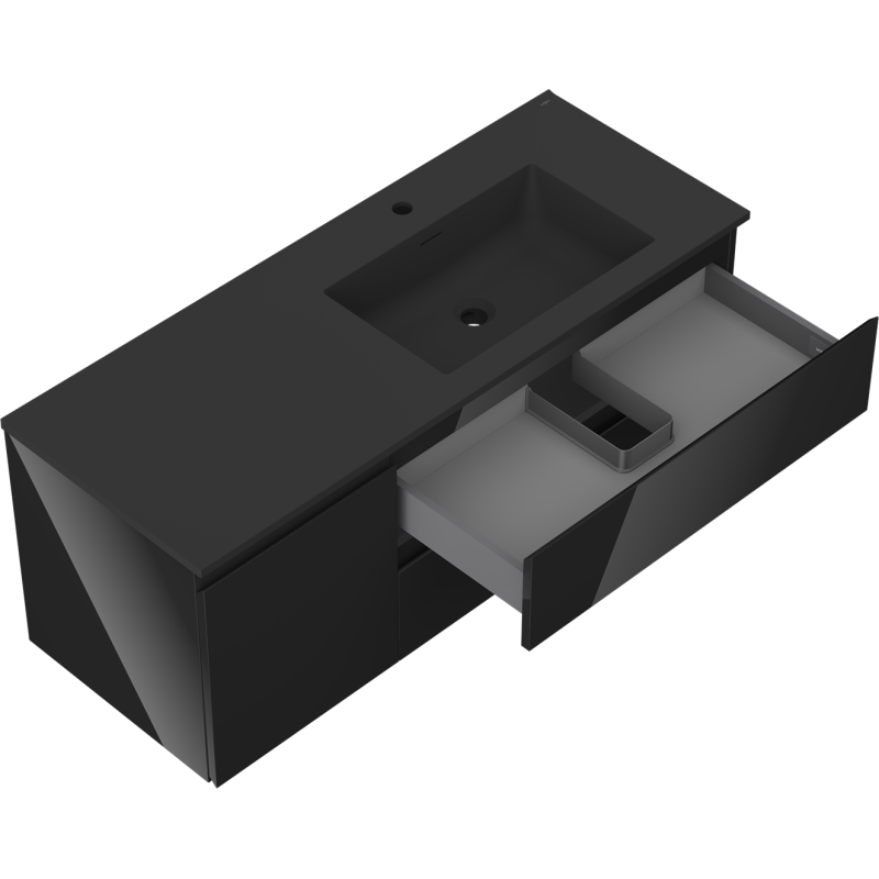 Mexen Orio шкаф за баня 120 см с мивка Otis дясна, 2S, 1D, черен гланц/черен мат