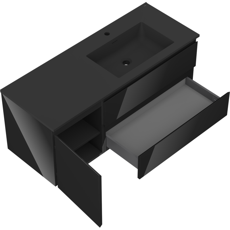 Mexen Orio шкаф за баня 120 см с мивка Otis дясна, 2S, 1D, черен гланц/черен мат