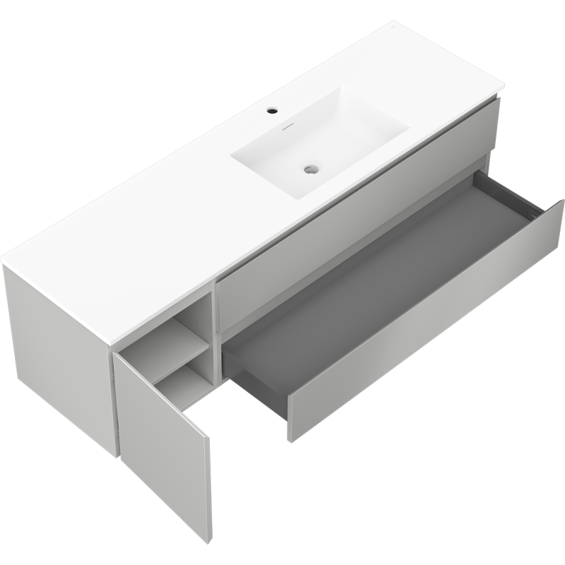 Mexen Orio шкаф за баня 160 см с мивка Otis дясна, 2S, 1D, сив мат/бял мат